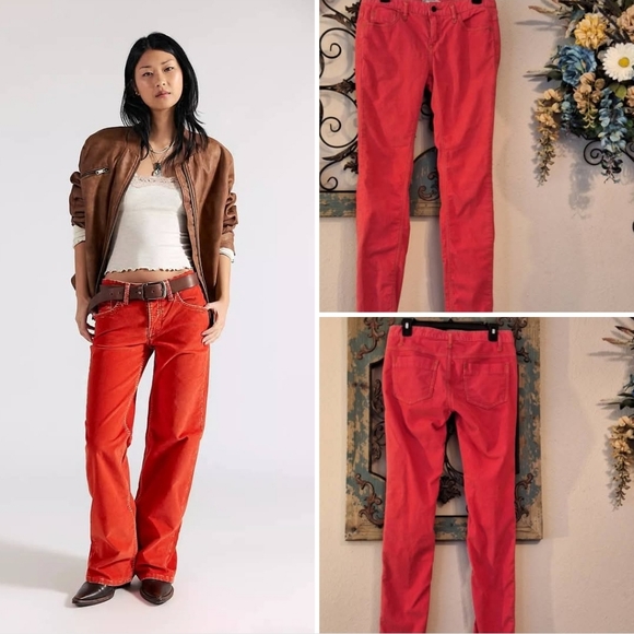 Free People Salmon Corduroy Straight Leg Pants. Excellent Condition Size 28 - Picture 4 of 14